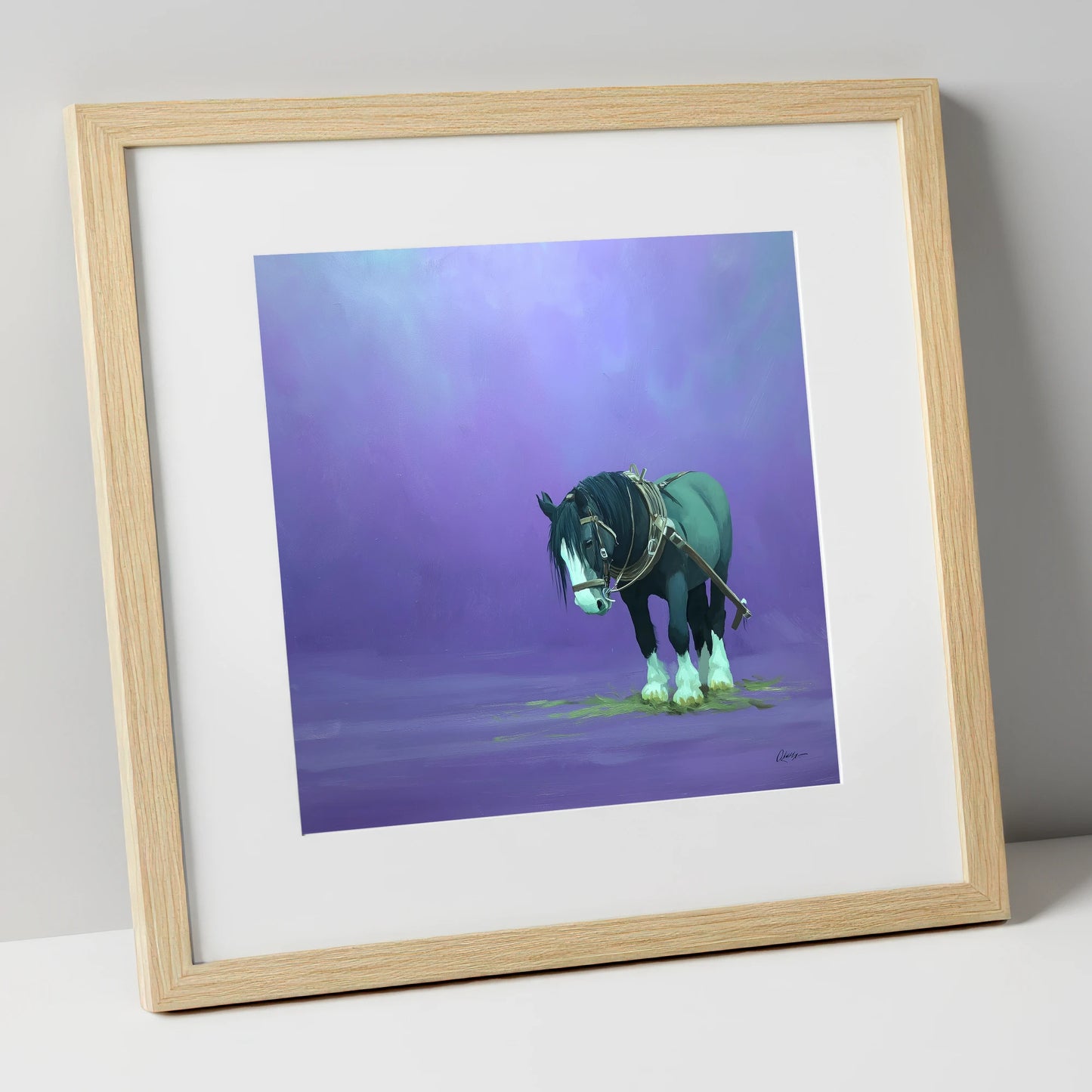 Twilight Rest working horse art print in natural frame