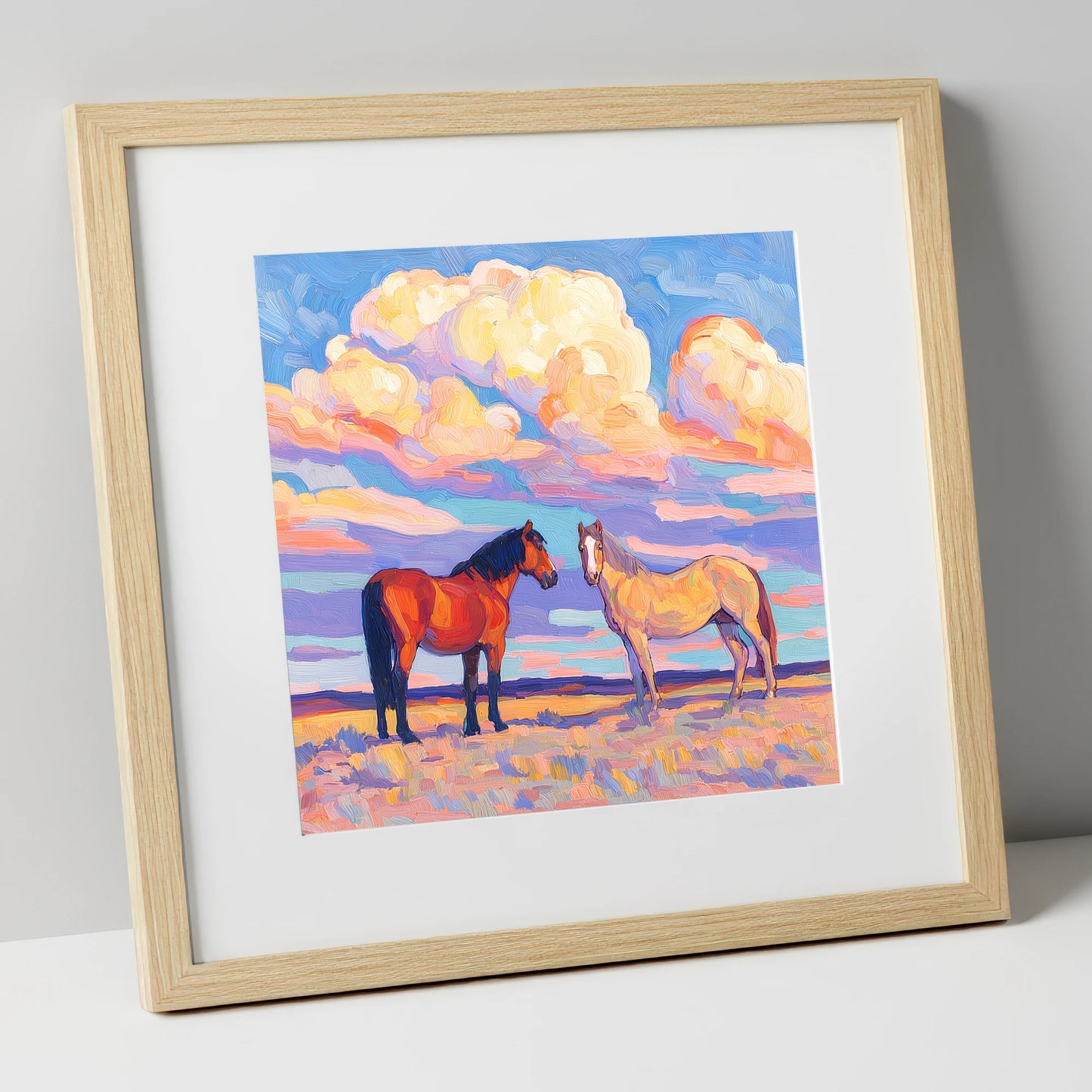 Under Painted Skies horse landscape art print in natural frame