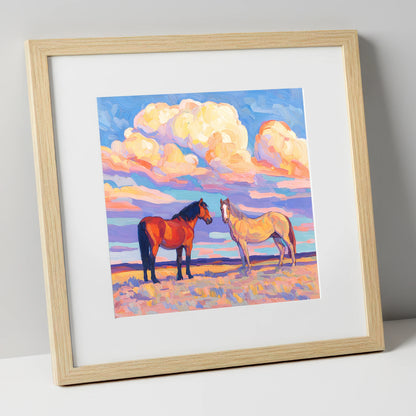 Under Painted Skies horse landscape art print in natural frame