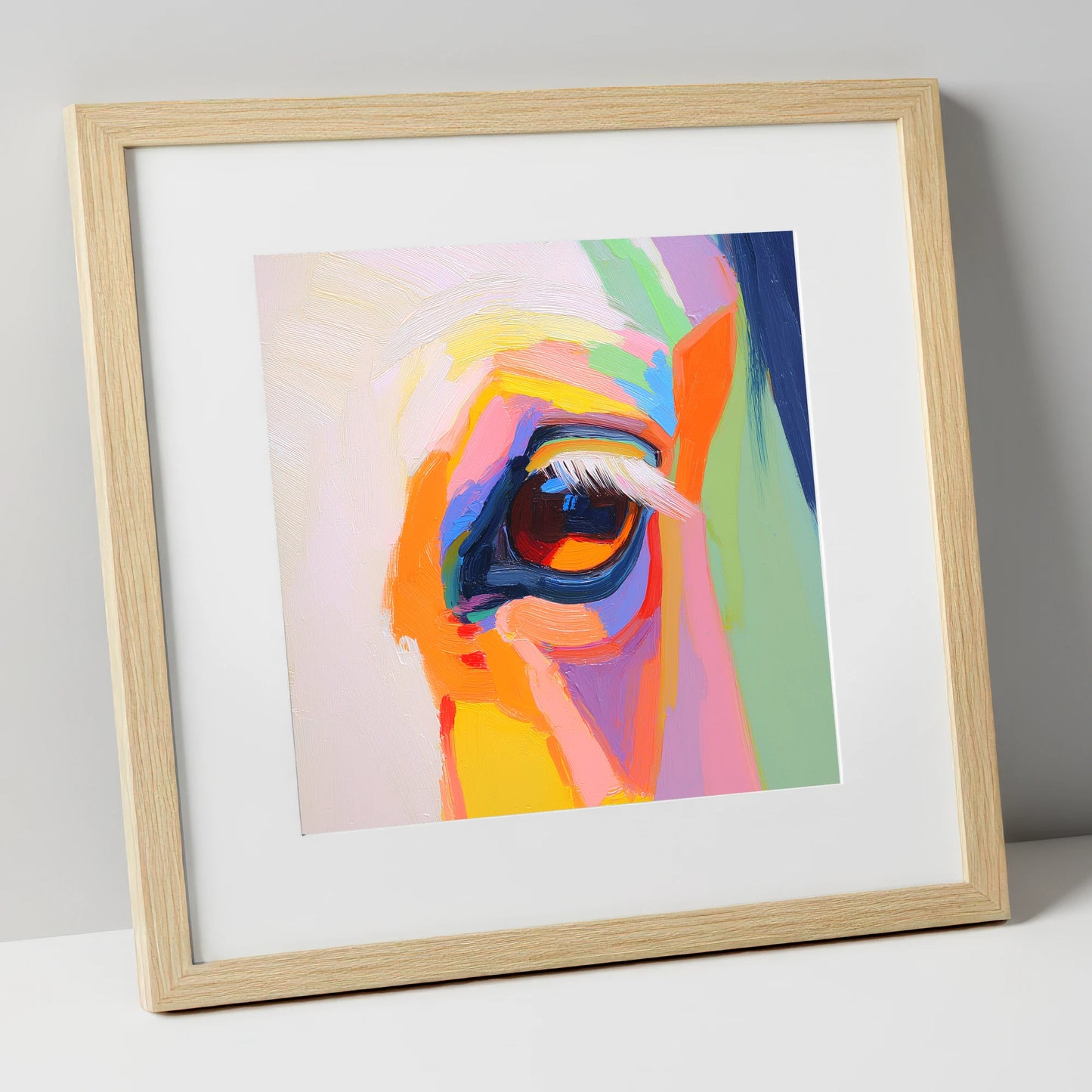 Kaleidoscopic Gaze horse portrait art print in natural frame