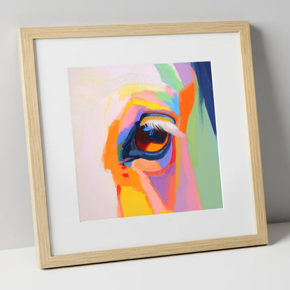 Kaleidoscopic Gaze horse portrait art print in natural frame