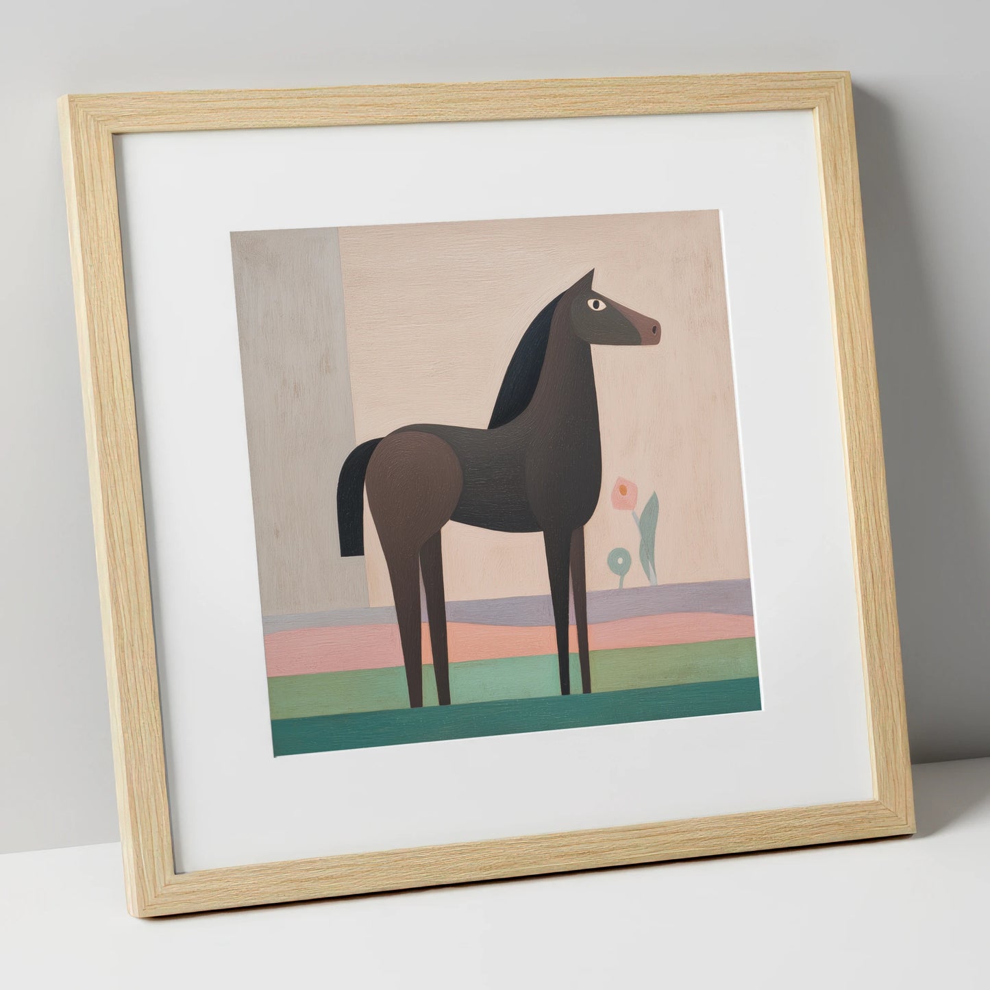 Modernist Equine Profile horse breed art print in natural frame