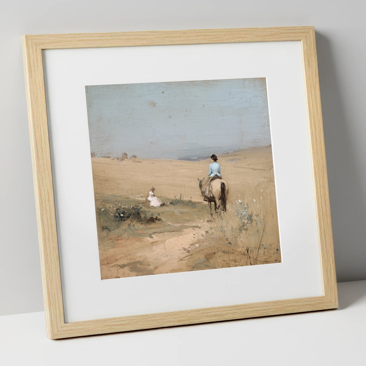 Hazy Summer Ride horse & rider art print in natural frame