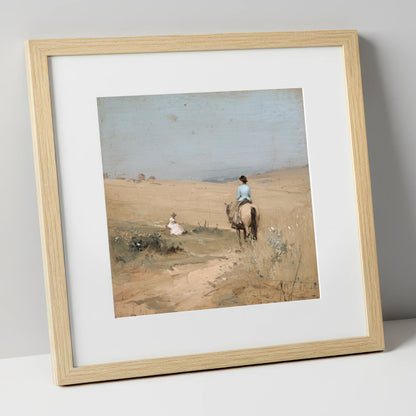 Hazy Summer Ride horse & rider art print in natural frame