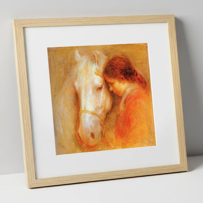 The Unspoken Bond horse & rider art print in natural frame