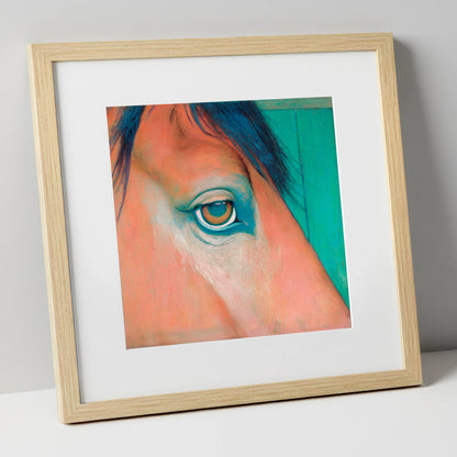 Soulful Emerald Gaze horse portrait art print in natural frame