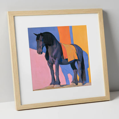 Heavy Horse Colour Block Portrait horse breed art print in natural frame