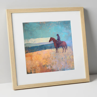 The Quiet Frontier western horse art print in natural frame