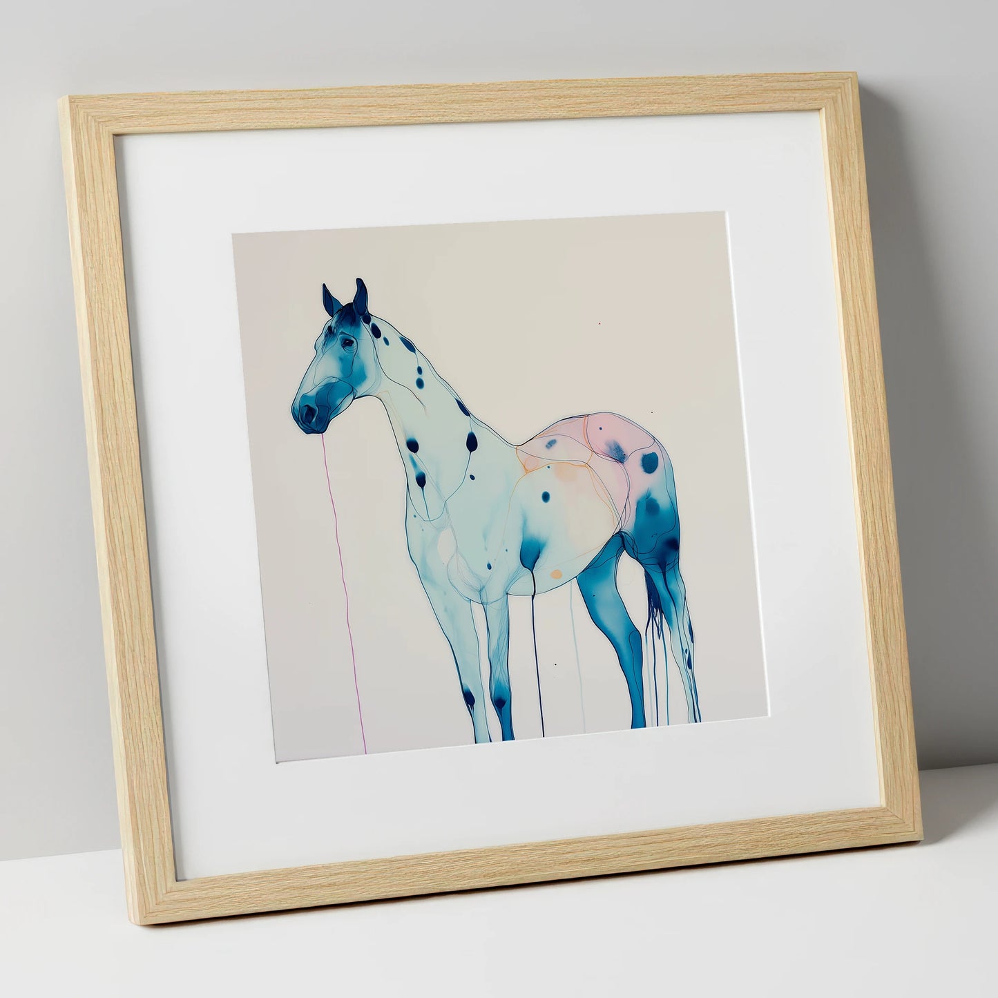 Ethereal Blue Appaloosa horse breed art print in natural frame