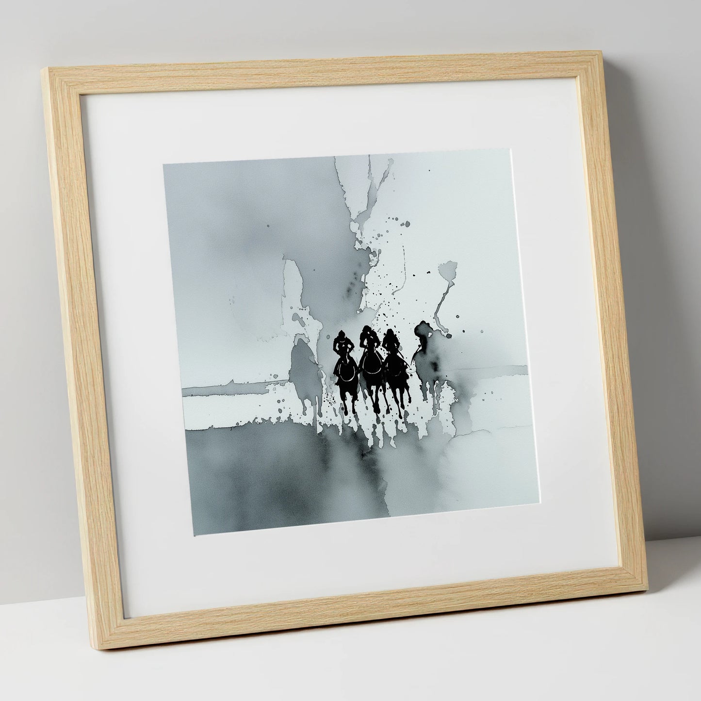 The Dawn Run racing horse art print in natural frame