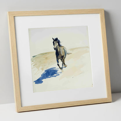 Indigo Shadow Canter wild horses art print in natural frame
