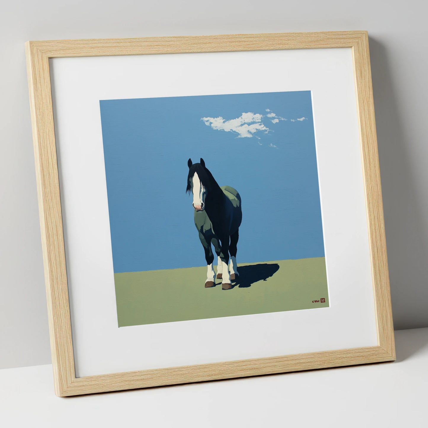 Cerulean and Shadow horse breed art print in natural frame