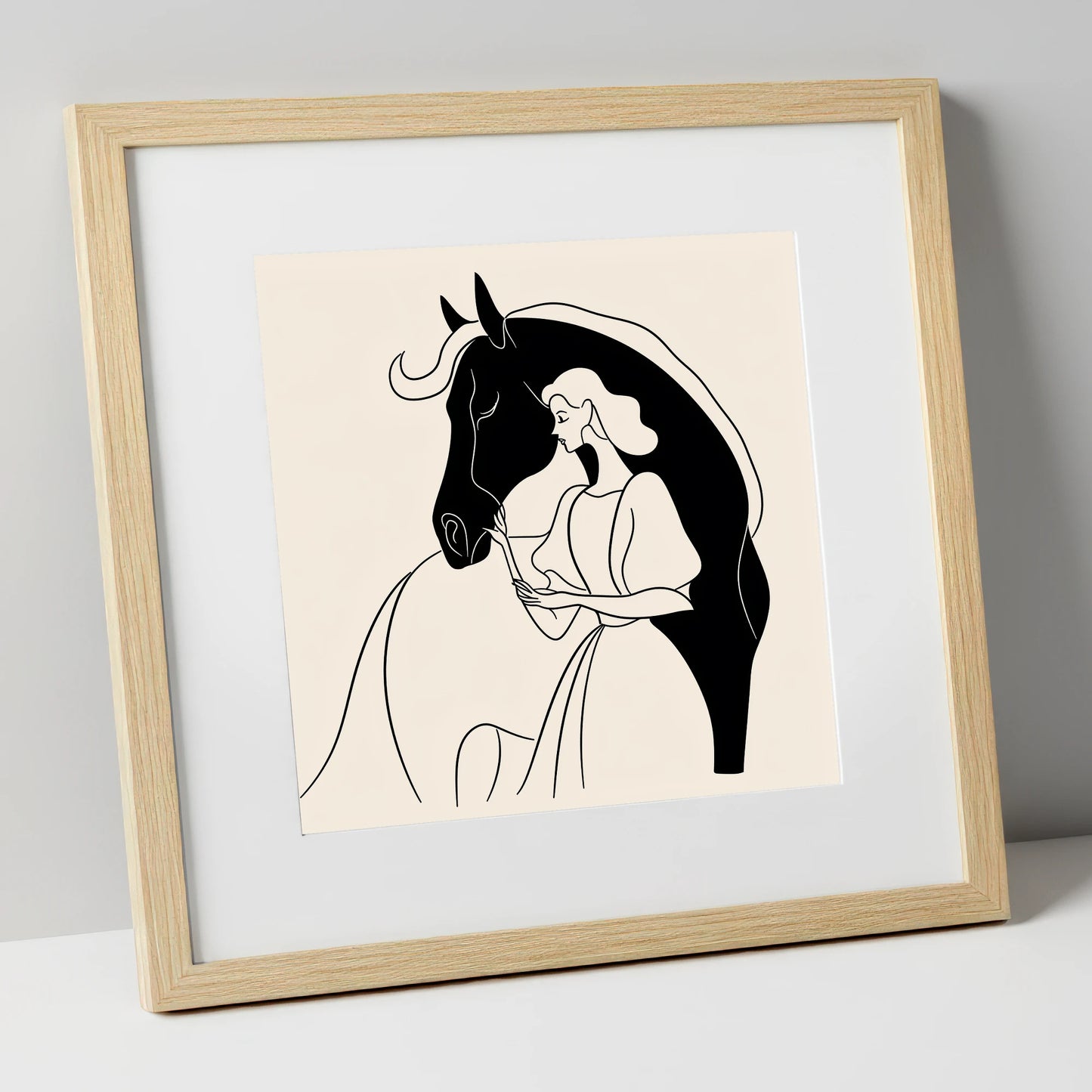 The Unspoken Bond horse & rider art print in natural frame