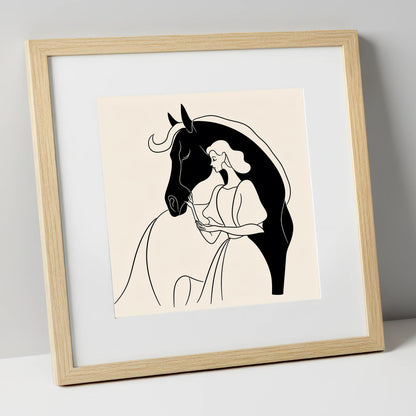 The Unspoken Bond horse & rider art print in natural frame