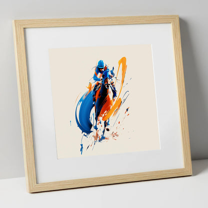Dynamic Racing Strides racing horse art print in natural frame