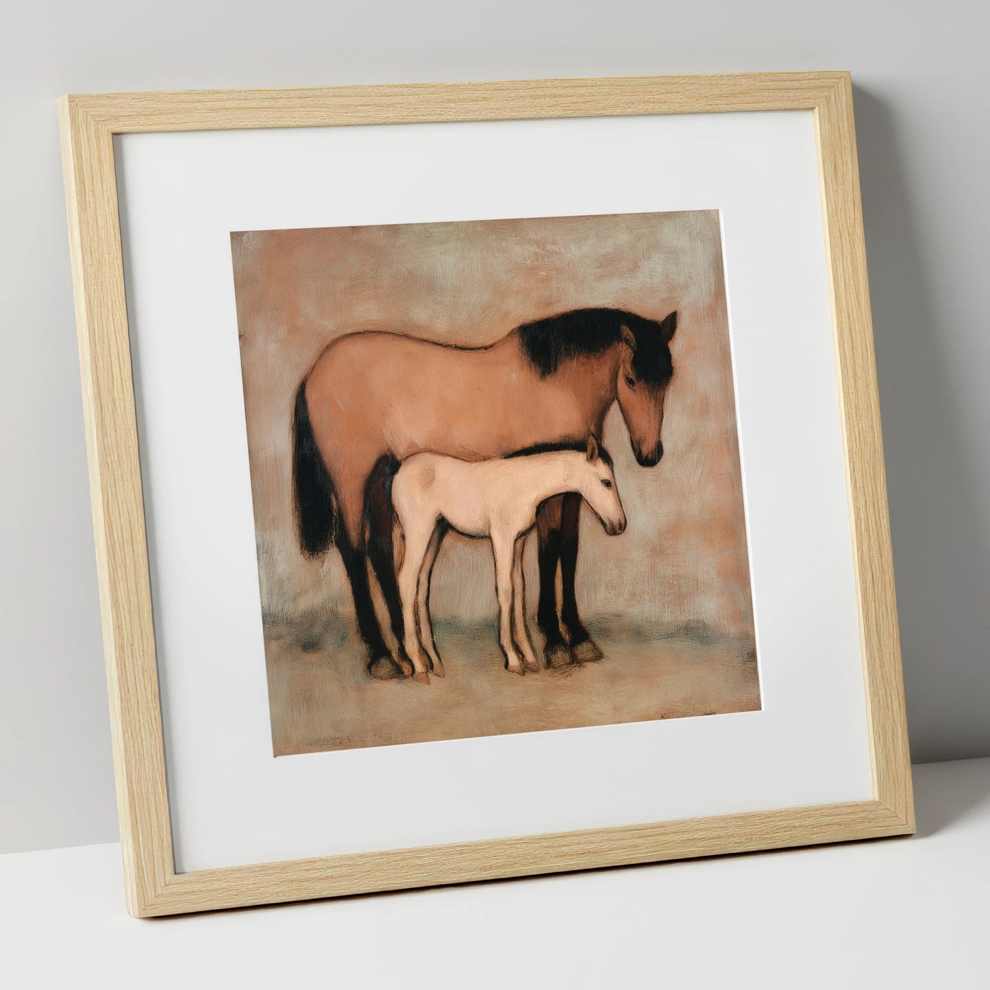 Timeless Bond mare & foal art print in natural frame