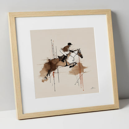 Airborne Momentum show jumping horse art print in natural frame