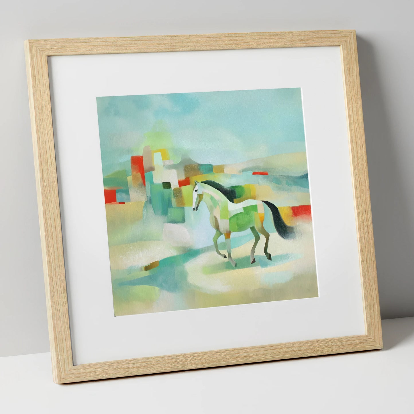 Structured Stride horse landscape art print in natural frame