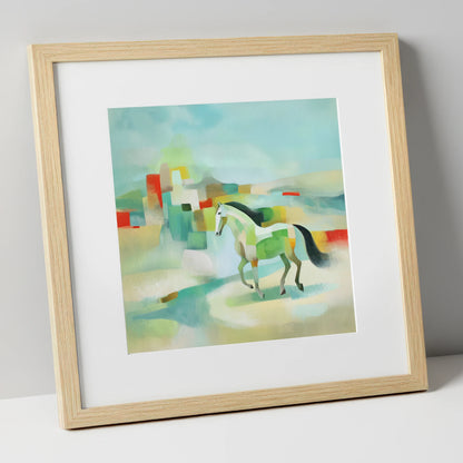 Structured Stride horse landscape art print in natural frame