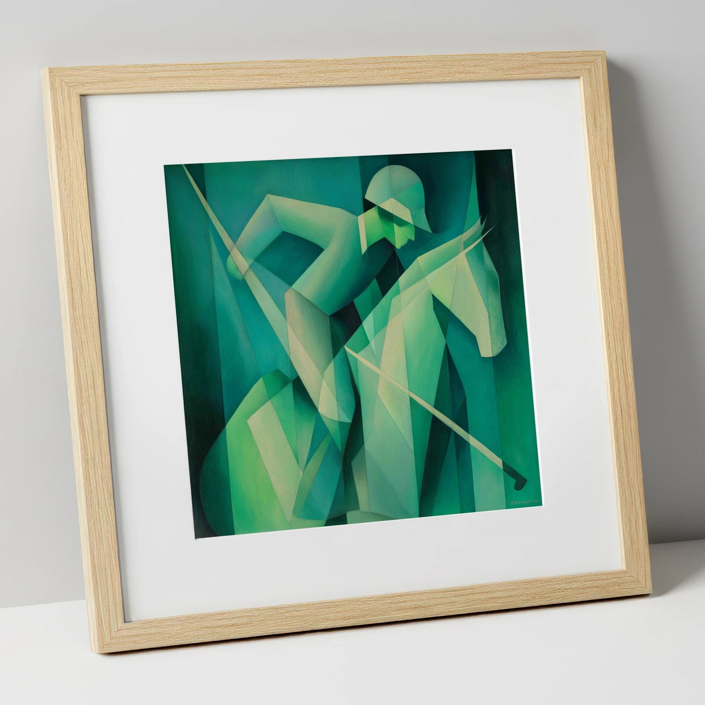 Emerald Polo Rhythm polo horse art print in natural frame