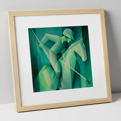 Emerald Polo Rhythm polo horse art print in natural frame
