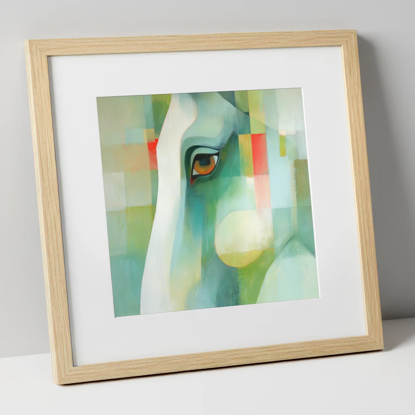 The Geometric Gaze horse portrait art print in natural frame