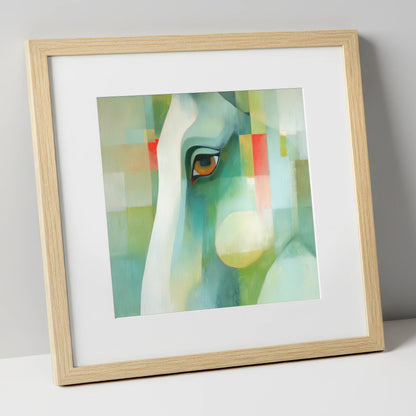 The Geometric Gaze horse portrait art print in natural frame