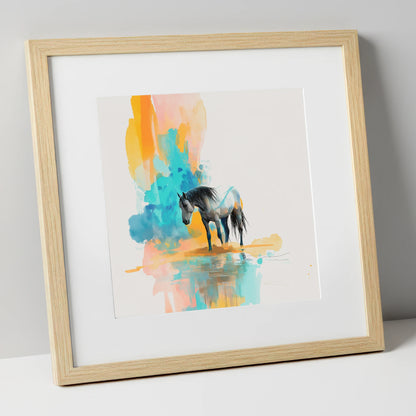 Vibrant Grey Reflection horse portrait art print in natural frame