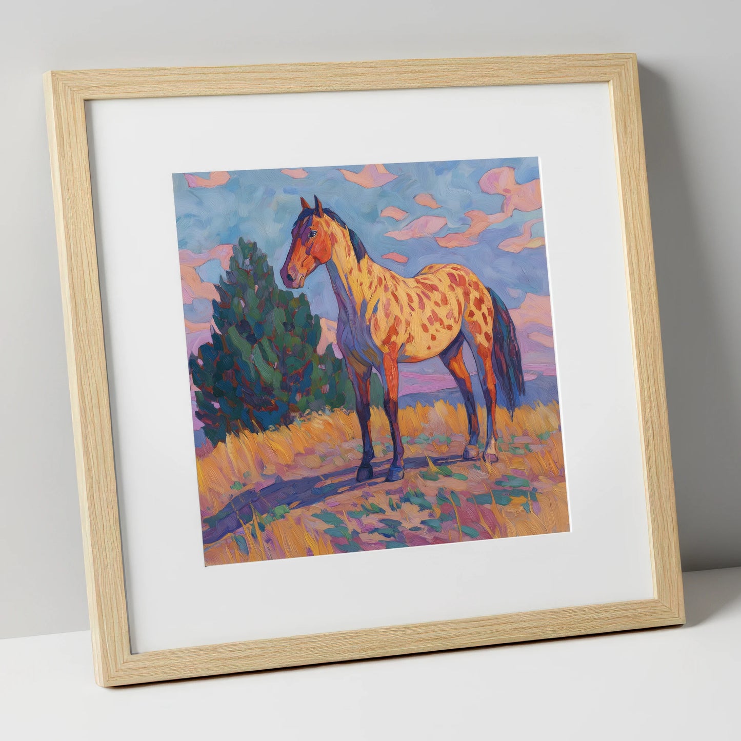 Painted Prairie Appaloosa horse breed art print in natural frame