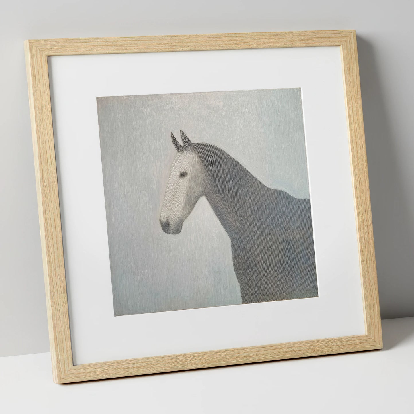 Linear Elegance horse portrait art print in natural frame