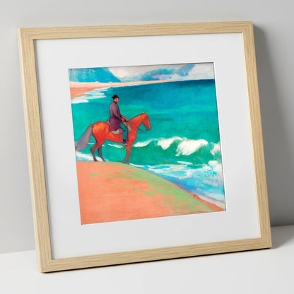 Chestnut By The Emerald Shore horse landscape art print in natural frame