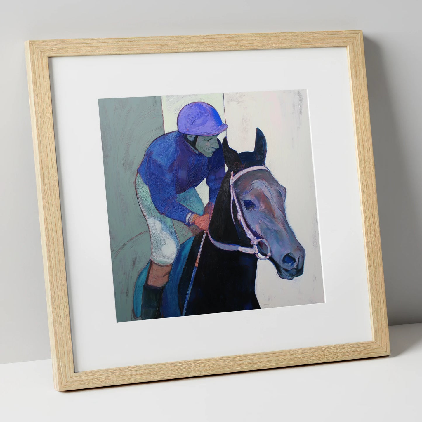 Moment of Focus racing horse art print in natural frame