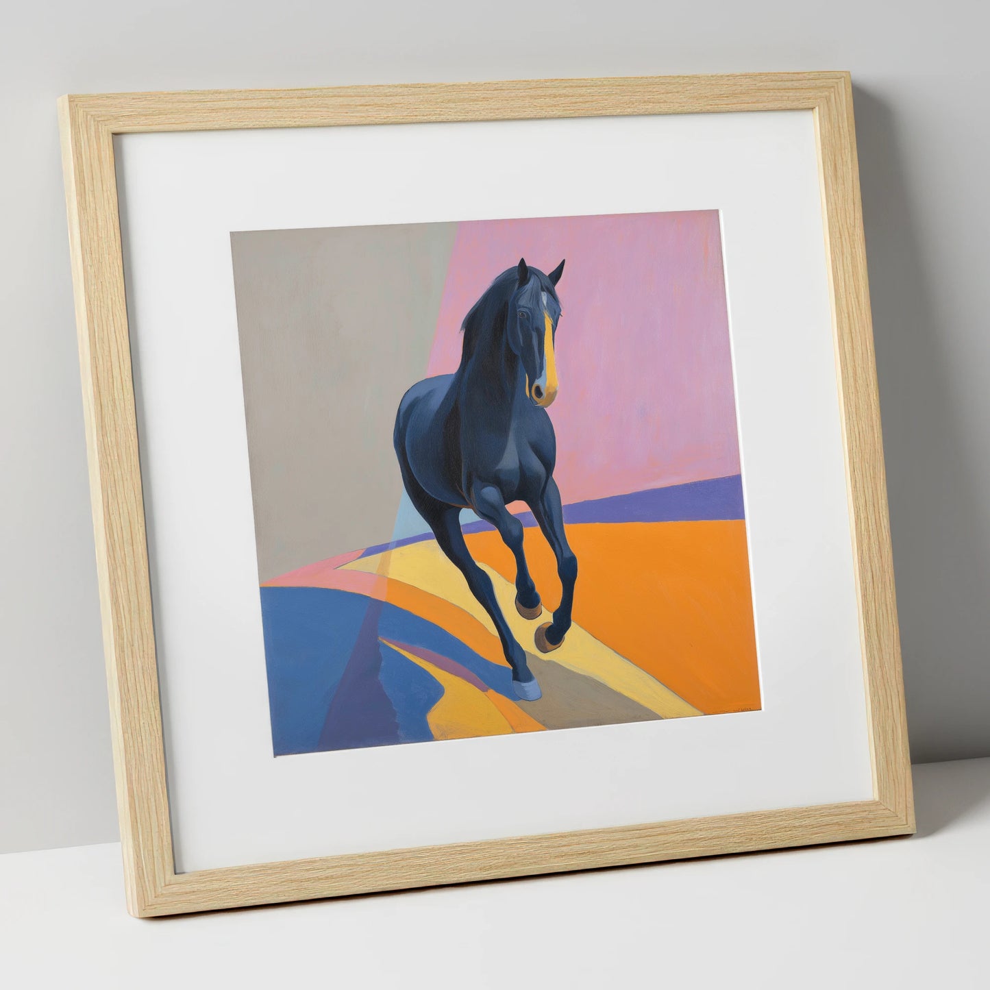 Midnight Cadence in Colour horse breed art print in natural frame
