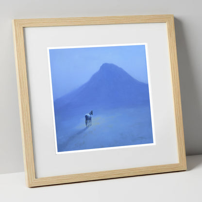 The Silent Peak horse landscape art print in natural frame