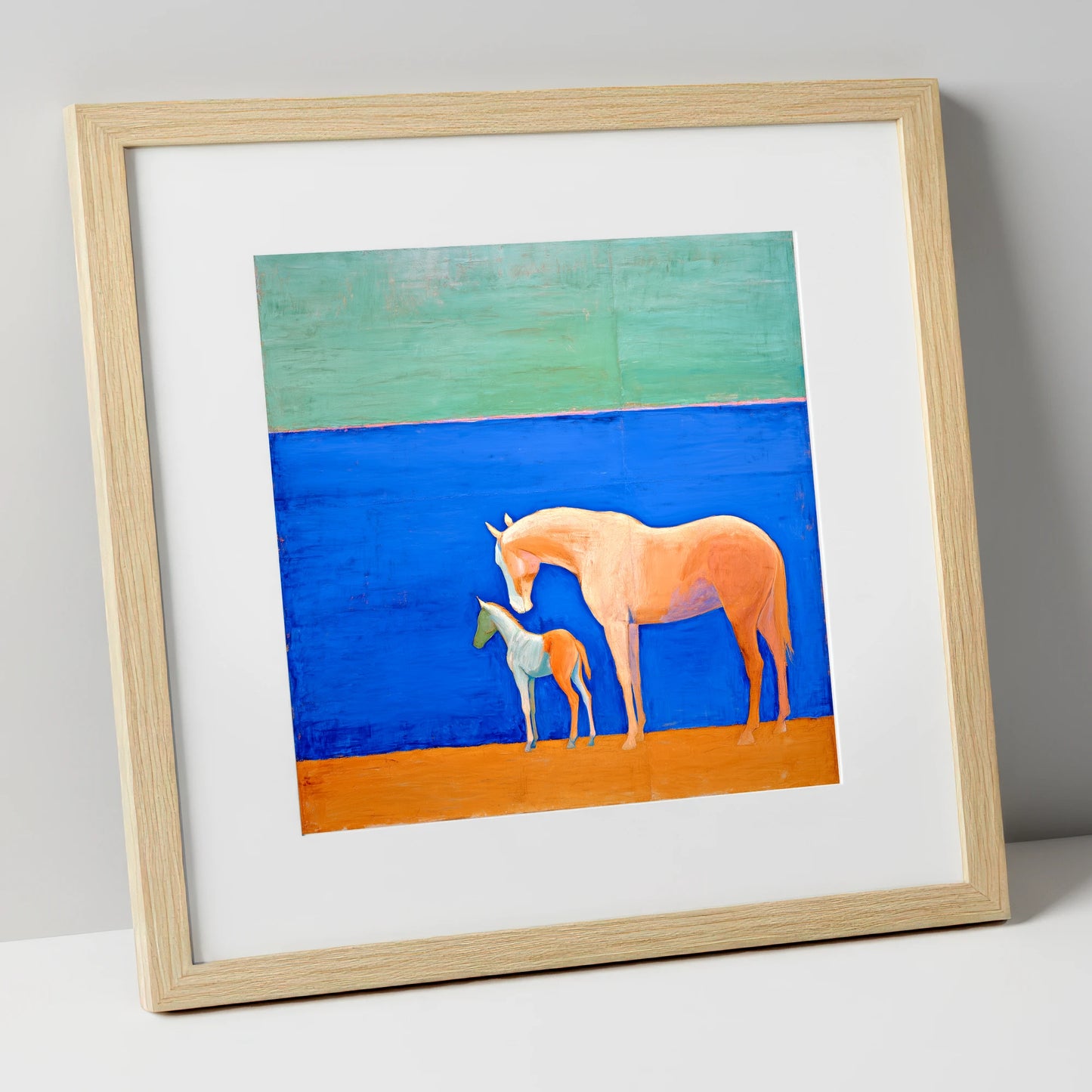 Cobalt Bond mare & foal art print in natural frame