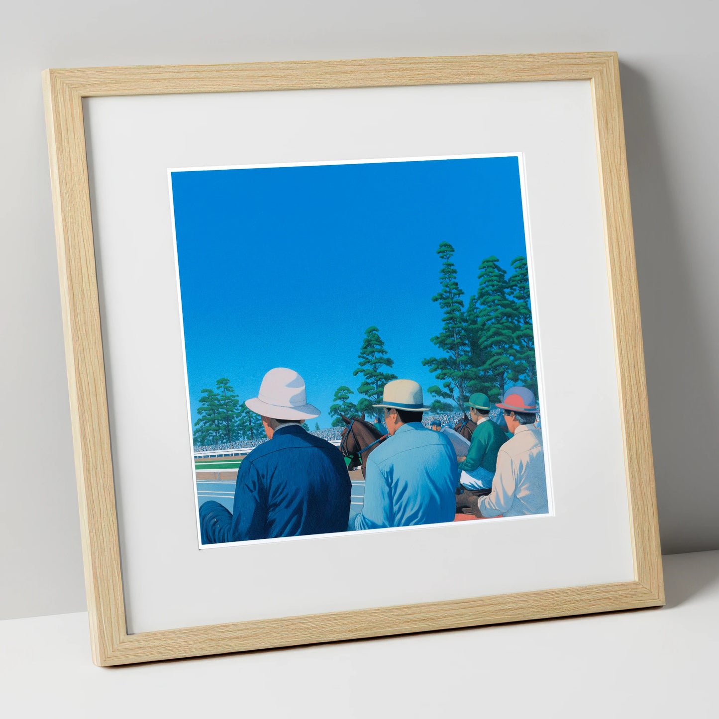 Trackside Anticipation racing horse art print in natural frame