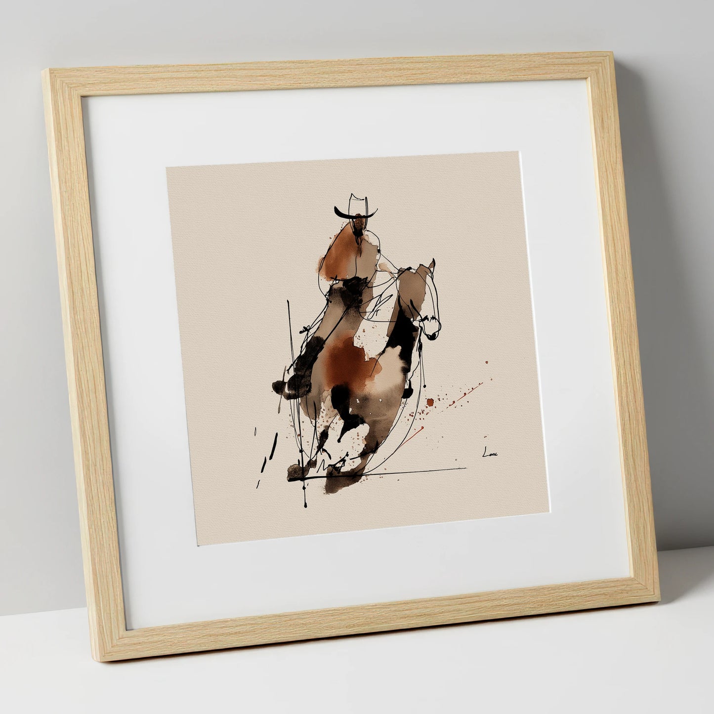 Western Momentum western horse art print in natural frame