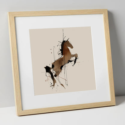 Rearing Spirit horse portrait art print in natural frame