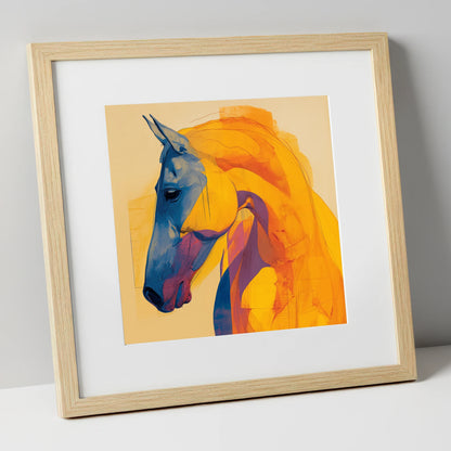 Cobalt and Gold Contour horse breed art print in natural frame