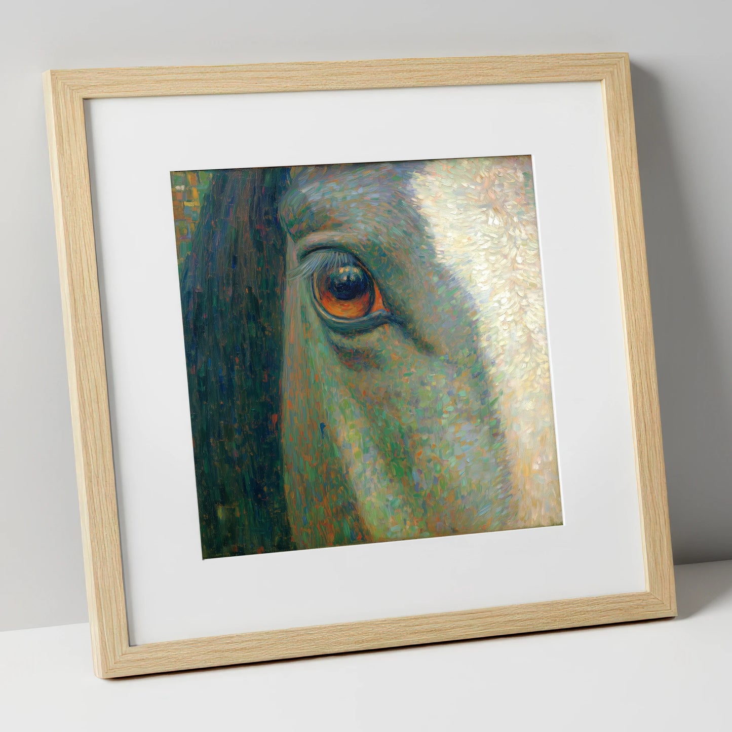 The Luminous Gaze horse portrait art print in natural frame