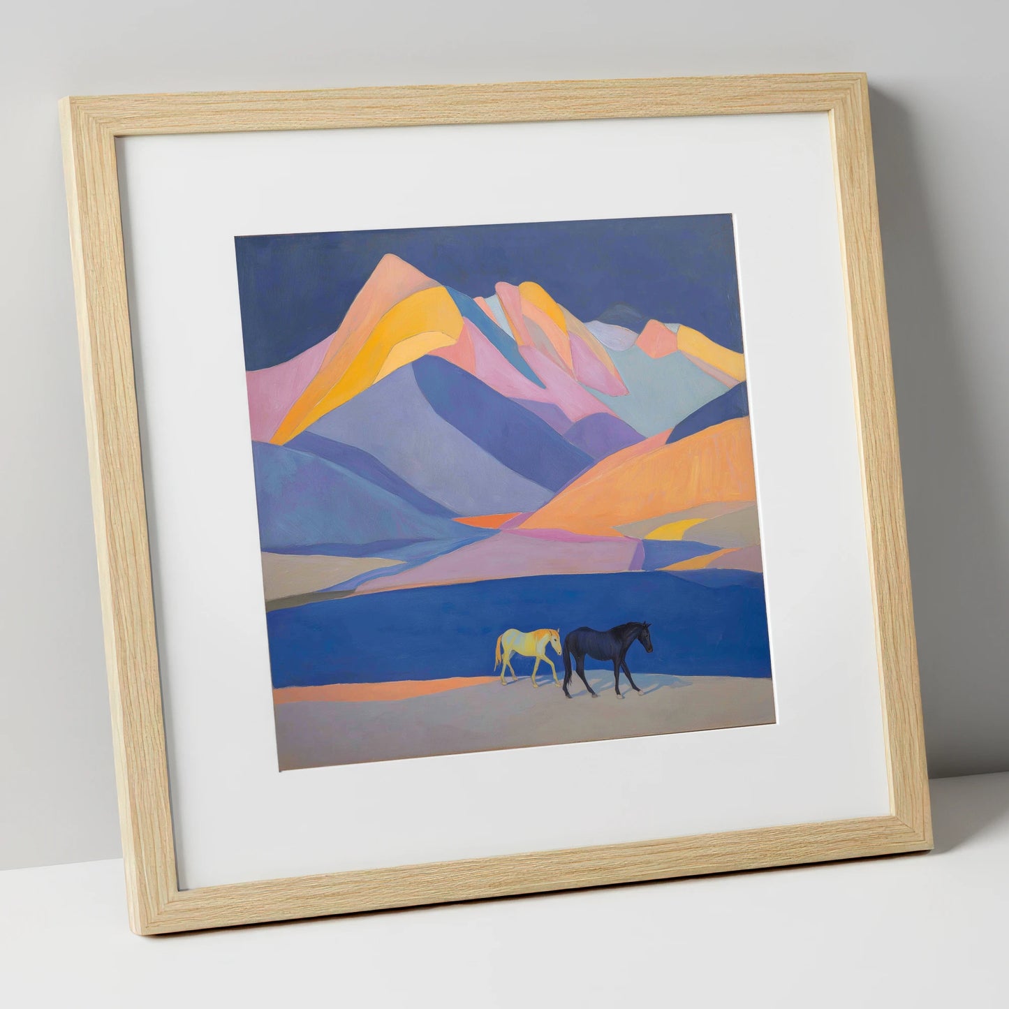 High Mountain Spirits horse landscape art print in natural frame