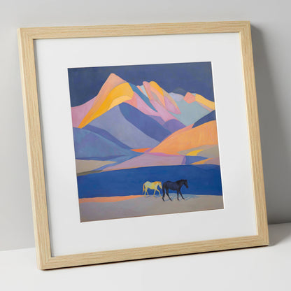 High Mountain Spirits horse landscape art print in natural frame