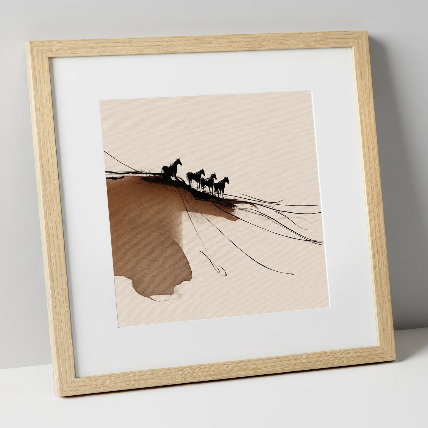 Herd on the Horizon wild horses art print in natural frame