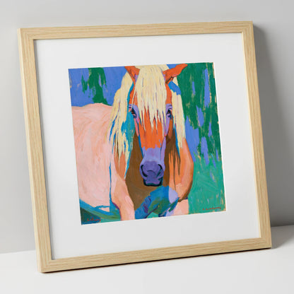 Vibrant Haflinger Horse Portrait horse breed art print in natural frame