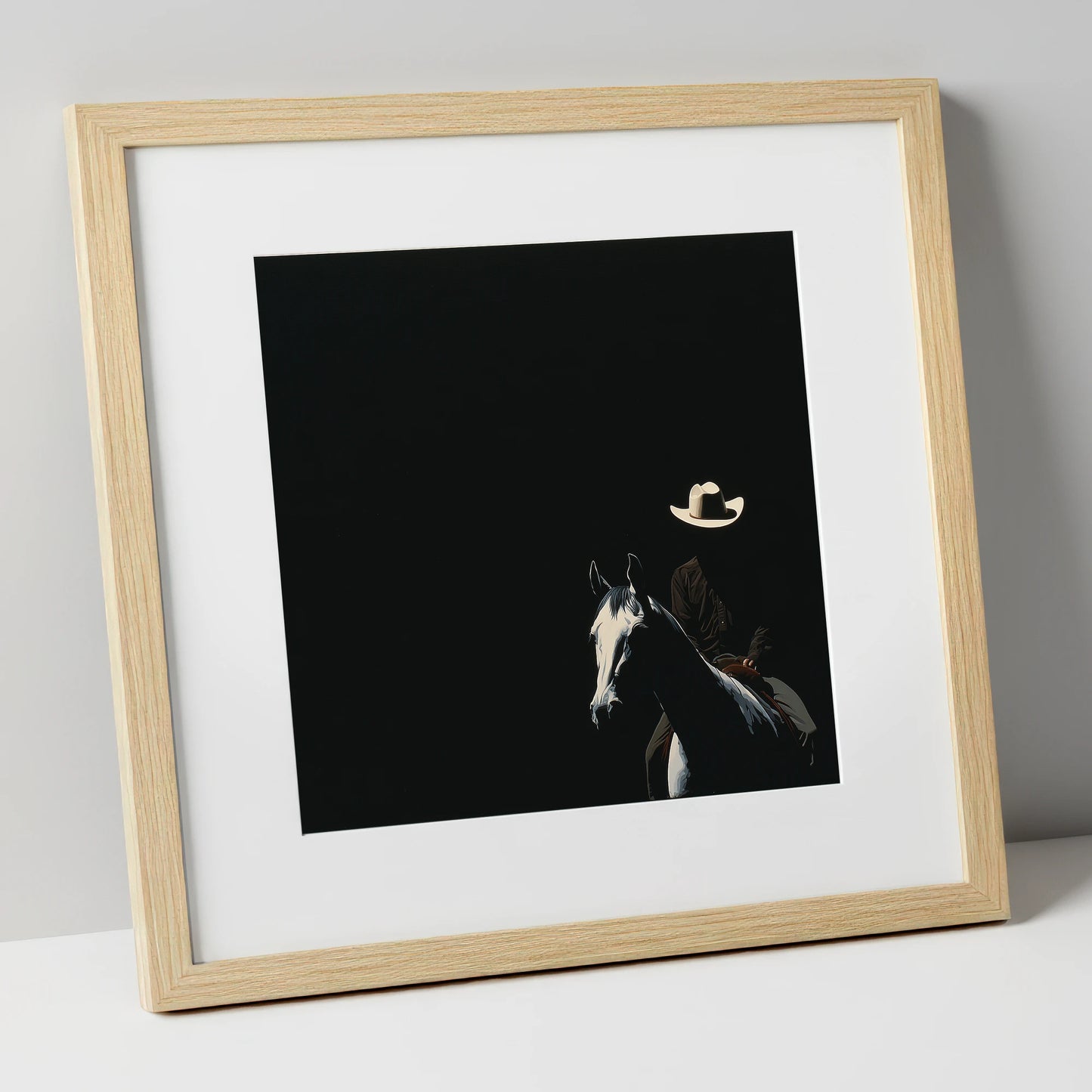 Western Solitude western horse art print in natural frame