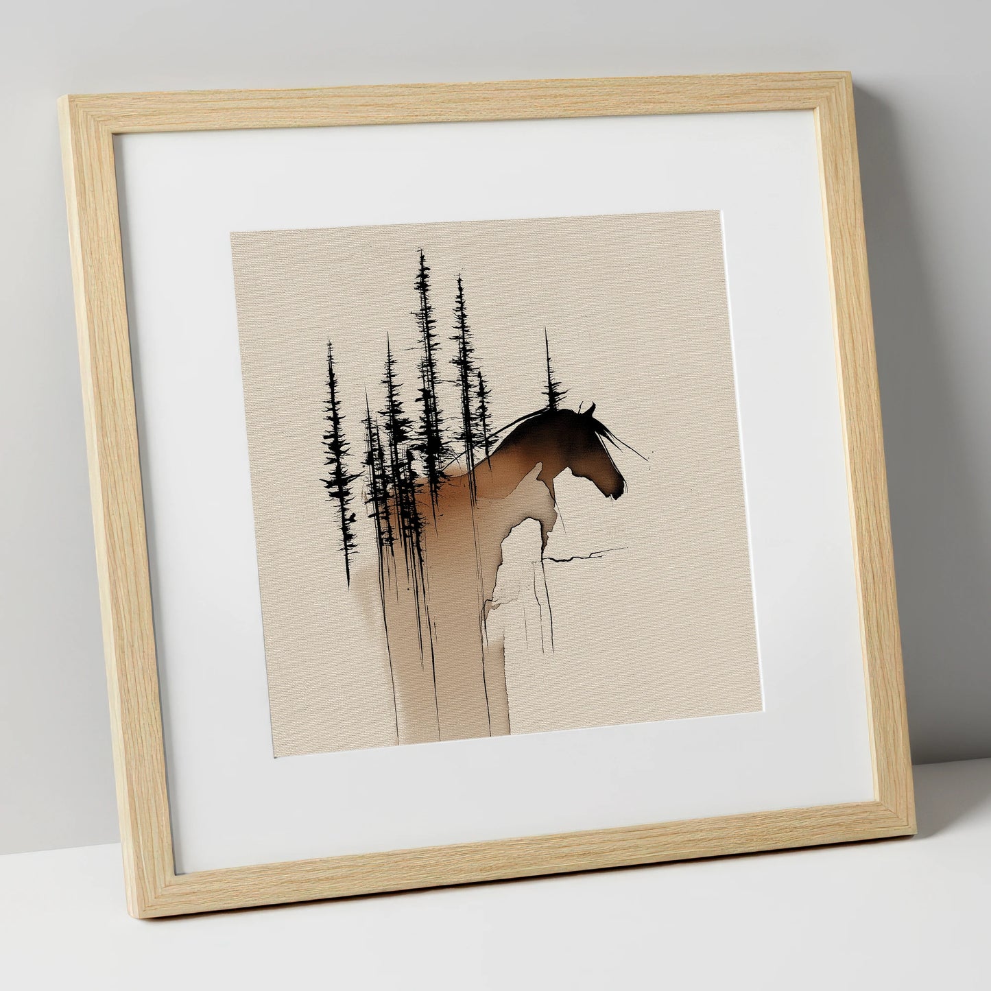 Timberline Silhouette horse landscape art print in natural frame
