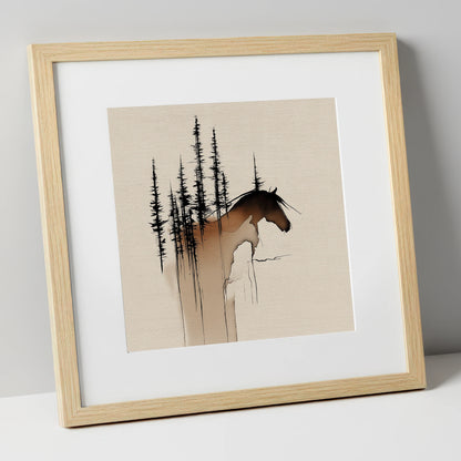 Timberline Silhouette horse landscape art print in natural frame