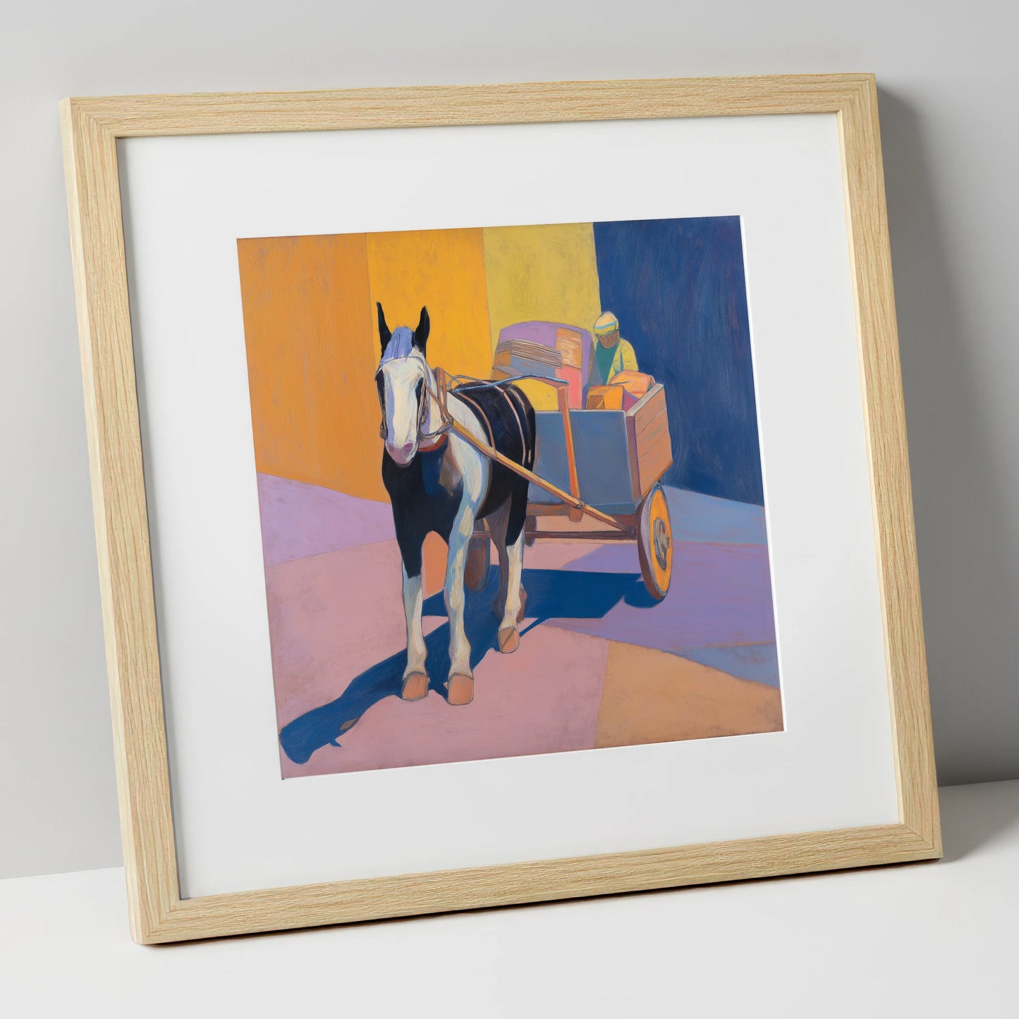 Bold Sunlit Cart Horse working horse art print in natural frame