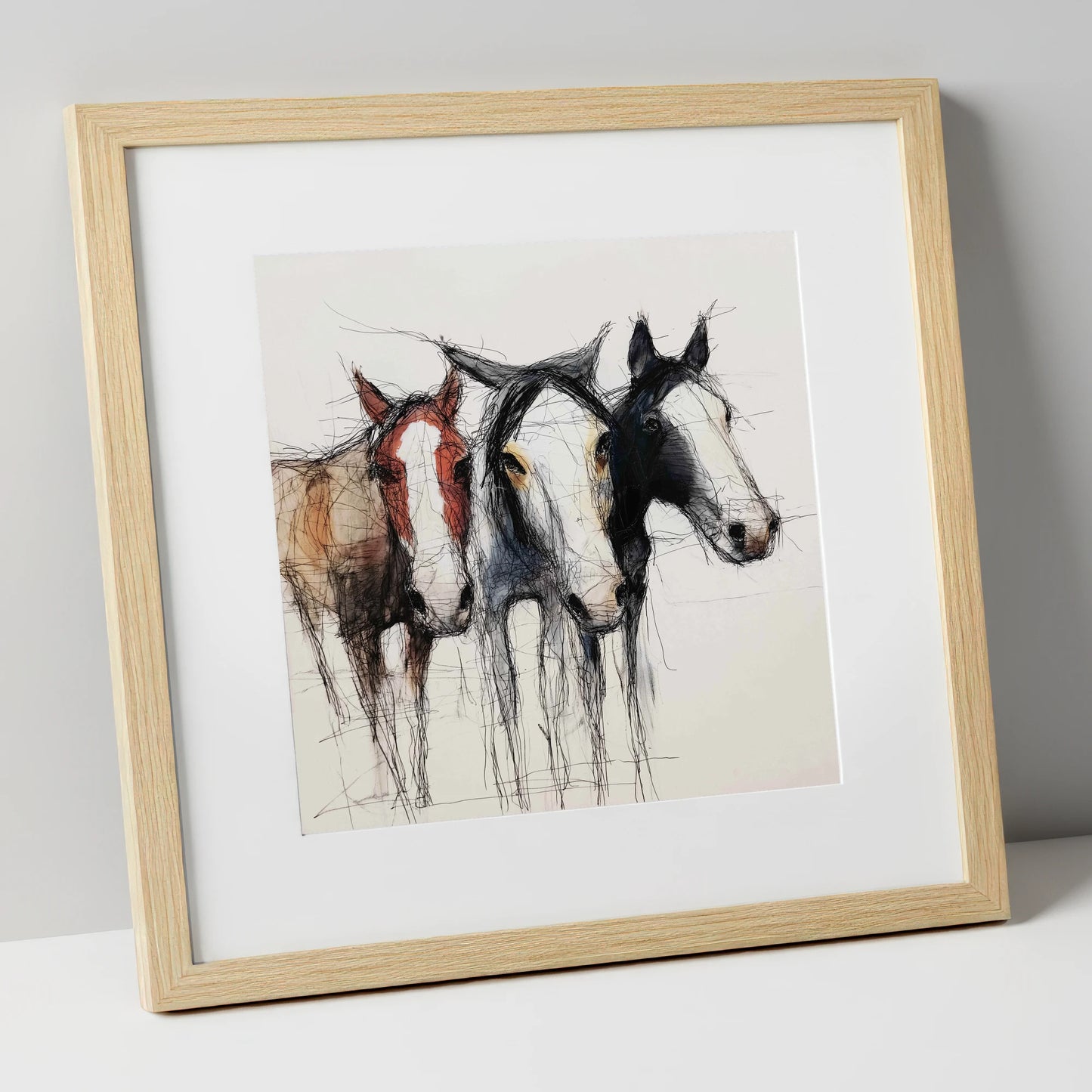 Restless Spirits wild horses art print in natural frame