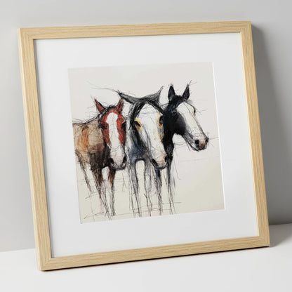 Restless Spirits wild horses art print in natural frame